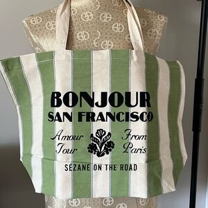 Sézane "Bonjour San Francisco” Striped Canvas Tote